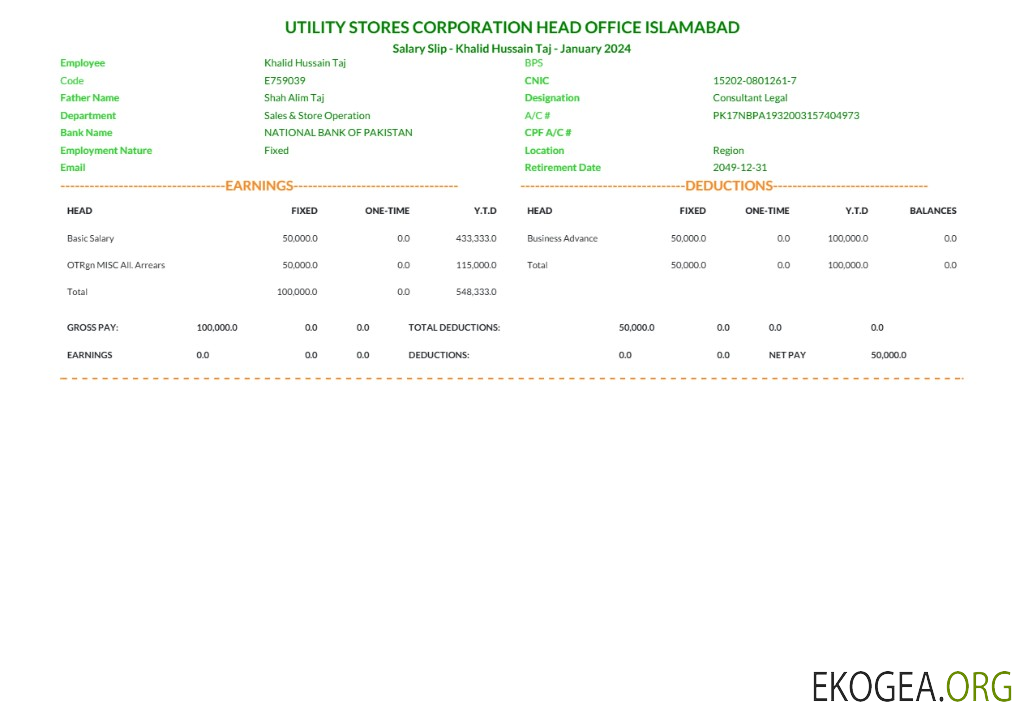 Modèle de fiche de salaire d'Islamabad Utility Stores Corporation aux formats Word et PDF.pdf, 1